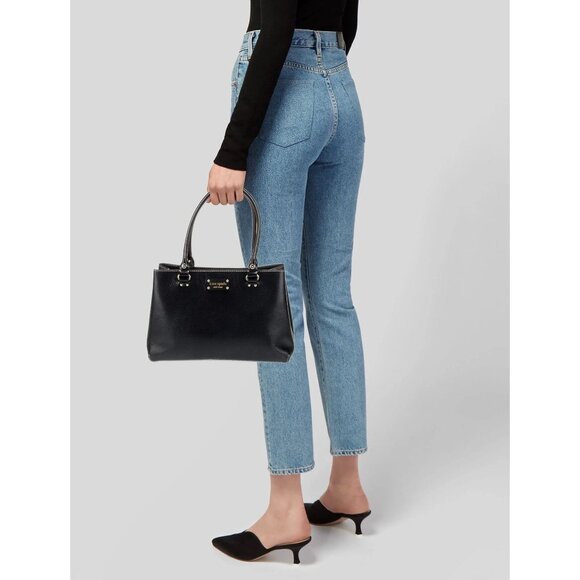 KATE SPADE~Wellesley Elena~BLACK PEBBLED LEATHER 3 COMPARTMENT SHOULDER TOTE BAG - Picture 2 of 6